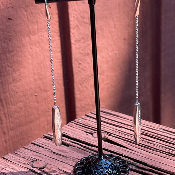 Sleek Solid Sterling Silver (.925) Emporio Armani Vintage Designer Logo Earrings - Picture 2 of 4